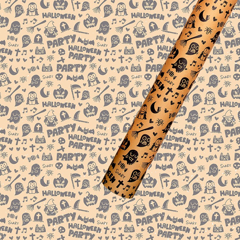 AW-PR-QV44 | Papel de Halloween naranja y negro