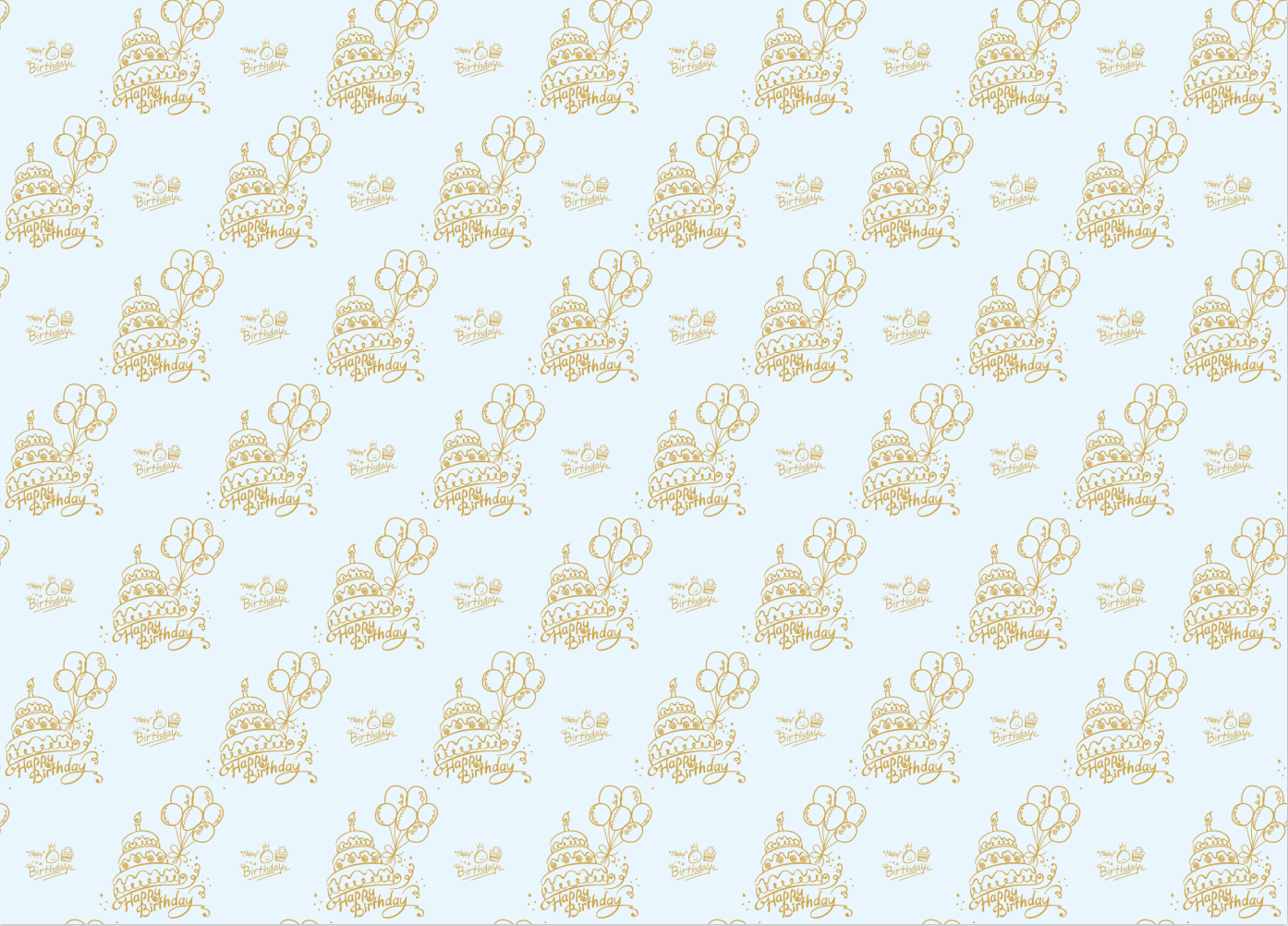 AW-PR-8JVX | Papel de cumpleaños azul claro con estampado dorado