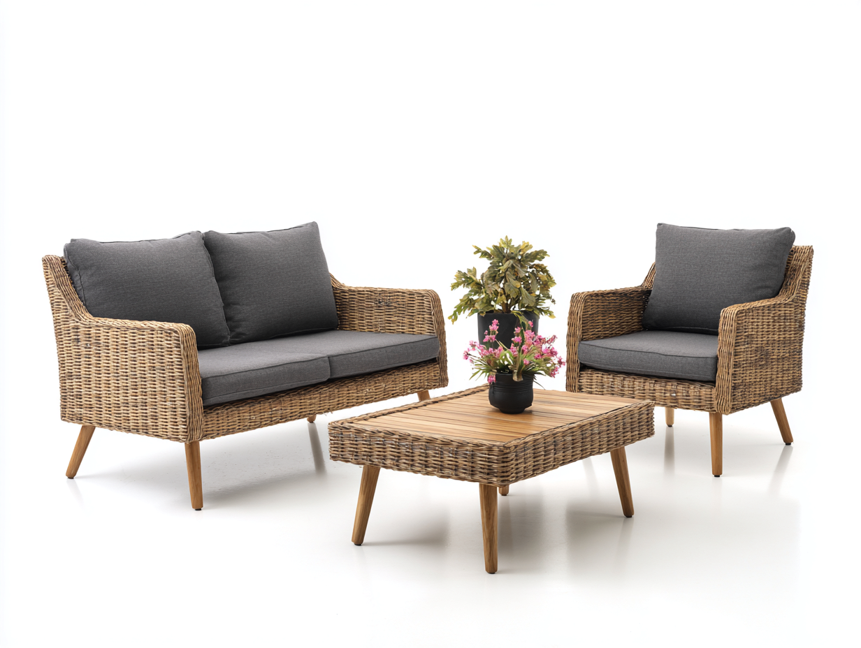 Gartensofa Set Polyrattan 150x76x80 cm - natur und dunkelgrau - für Garten im modernen Stil-Zalodohome