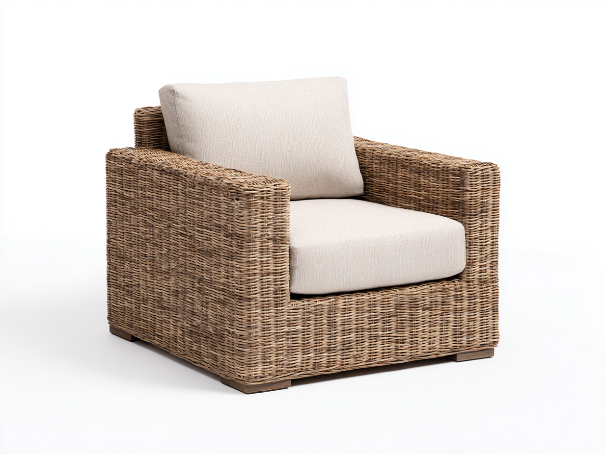 Polyrattan Gartensessel Naturfaser 92x86x80 cm - Braun-Beige - Komfortables Design-Miliniointerior