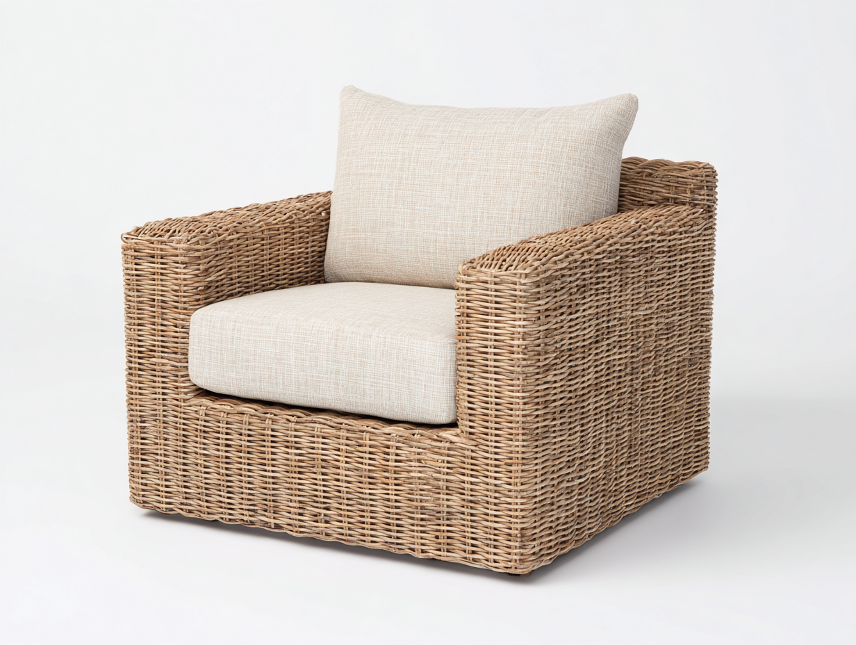 Polyrattan Gartensessel mit Stoffauflagen 95 x 90 x 78 cm - braun-beige - gepolstertes Design für Terrasse-Miliniointerior