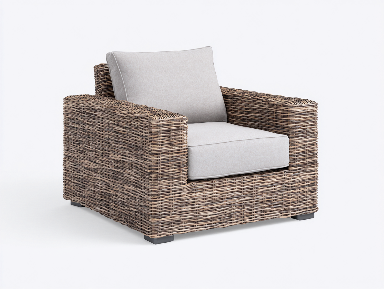 Polyrattan Gartensessel Naturfaser 94x88x82 cm - Braun-Grau - Komfortables Design-Miliniointerior