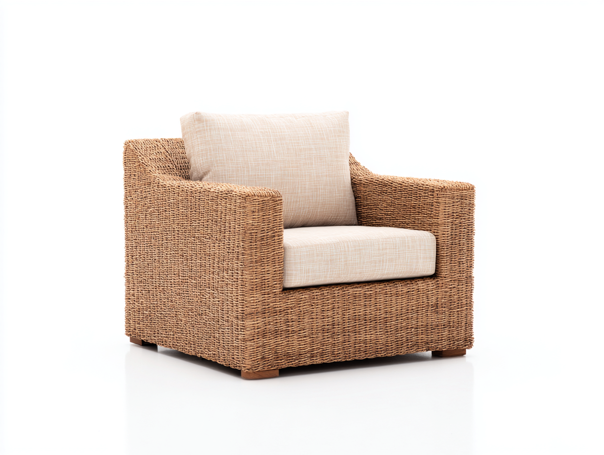 Polyrattan Gartensessel Polyrattan-Stoffbezug 90x84x78 cm - Natur-Beige - Kubisches Lounge-Design-Miliniointerior