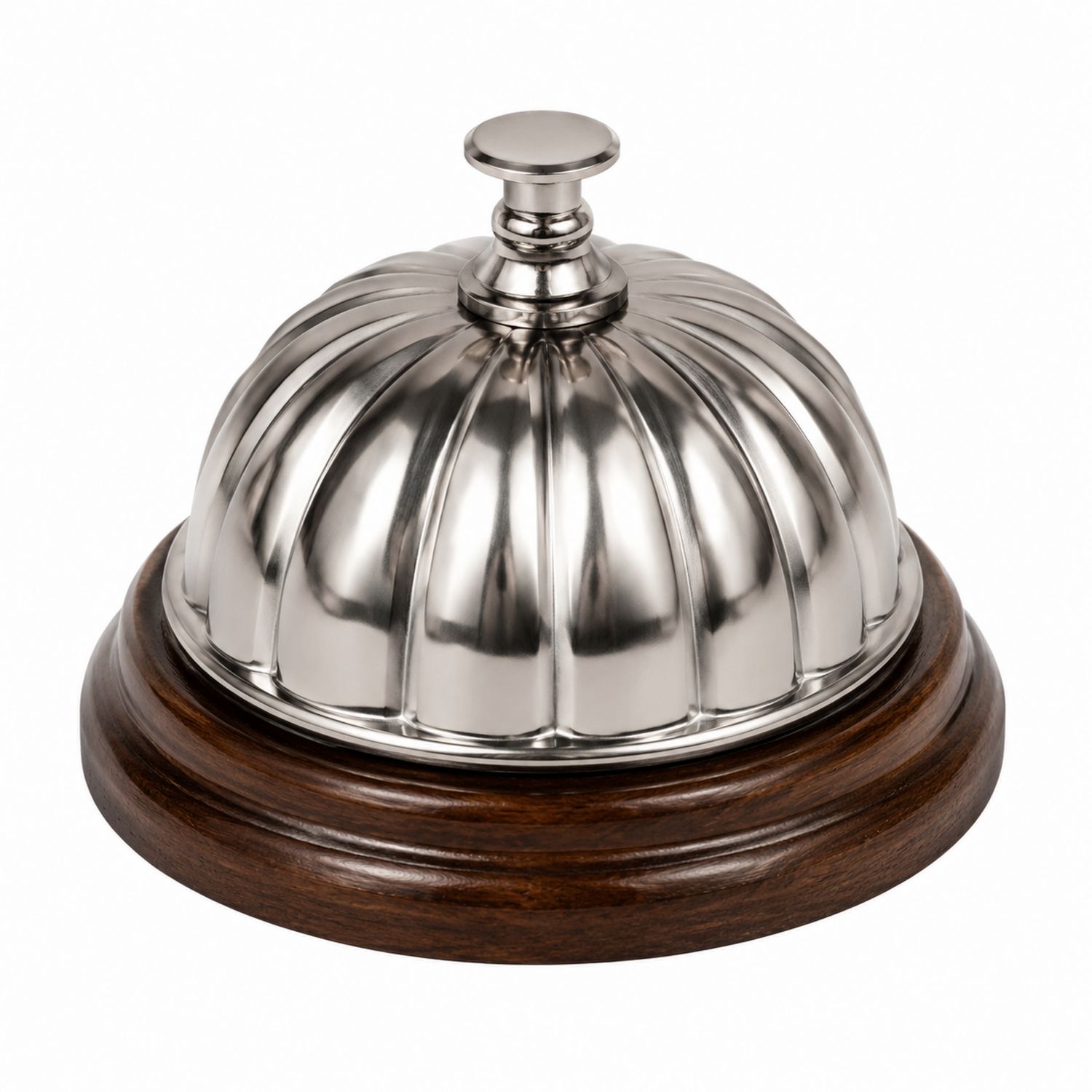 Sonnette de Réception en Argent avec Base en Bois