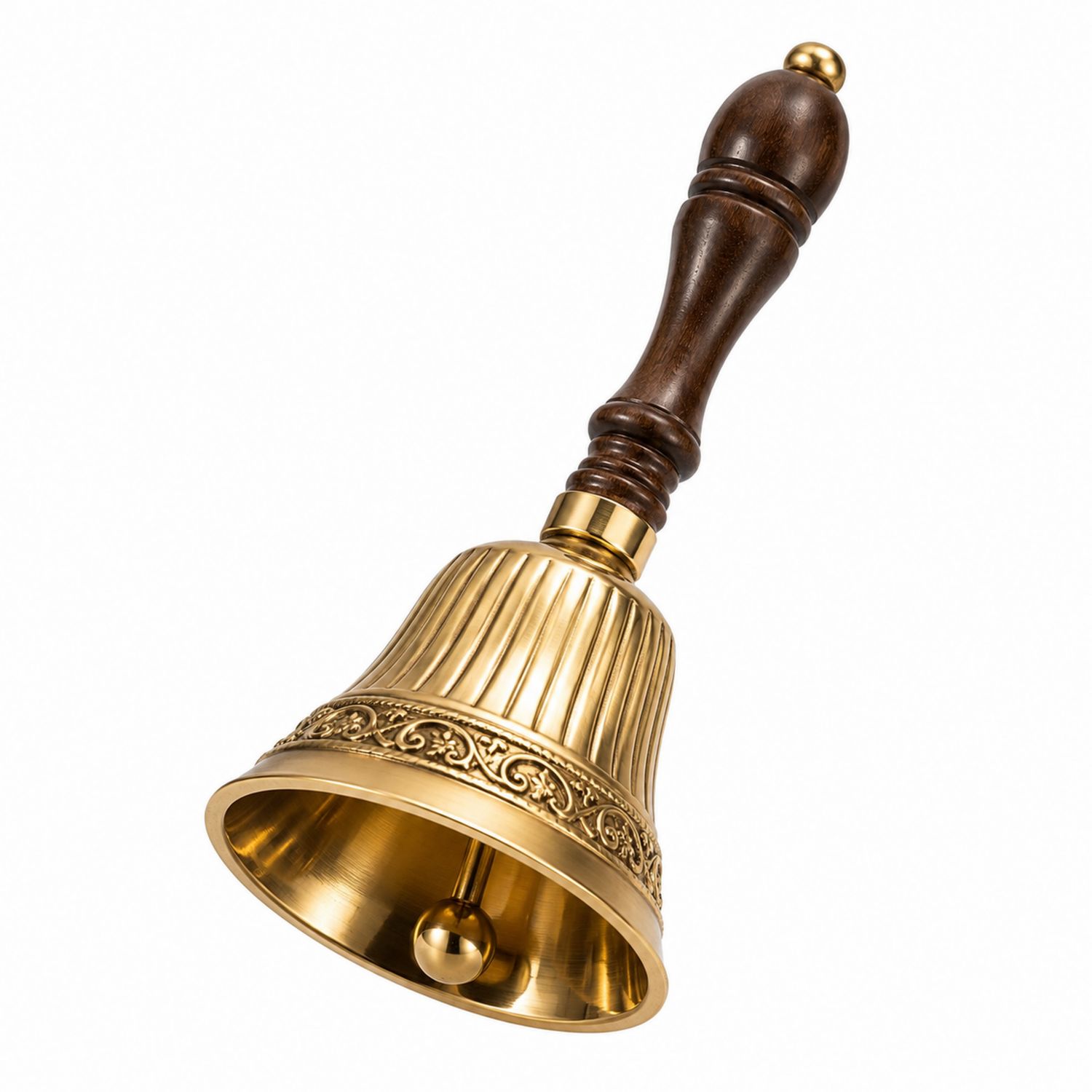 Cloche en laiton avec manche en bois brun