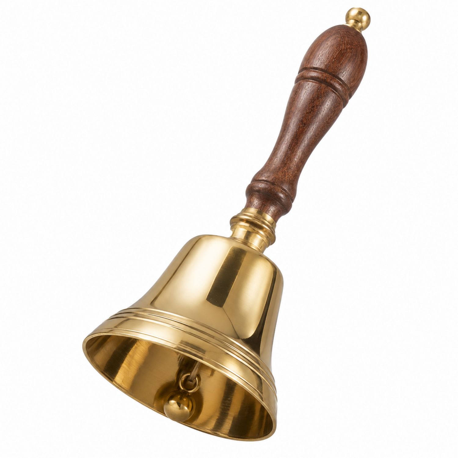 Cloche à main en laiton avec poignée en bois confortable