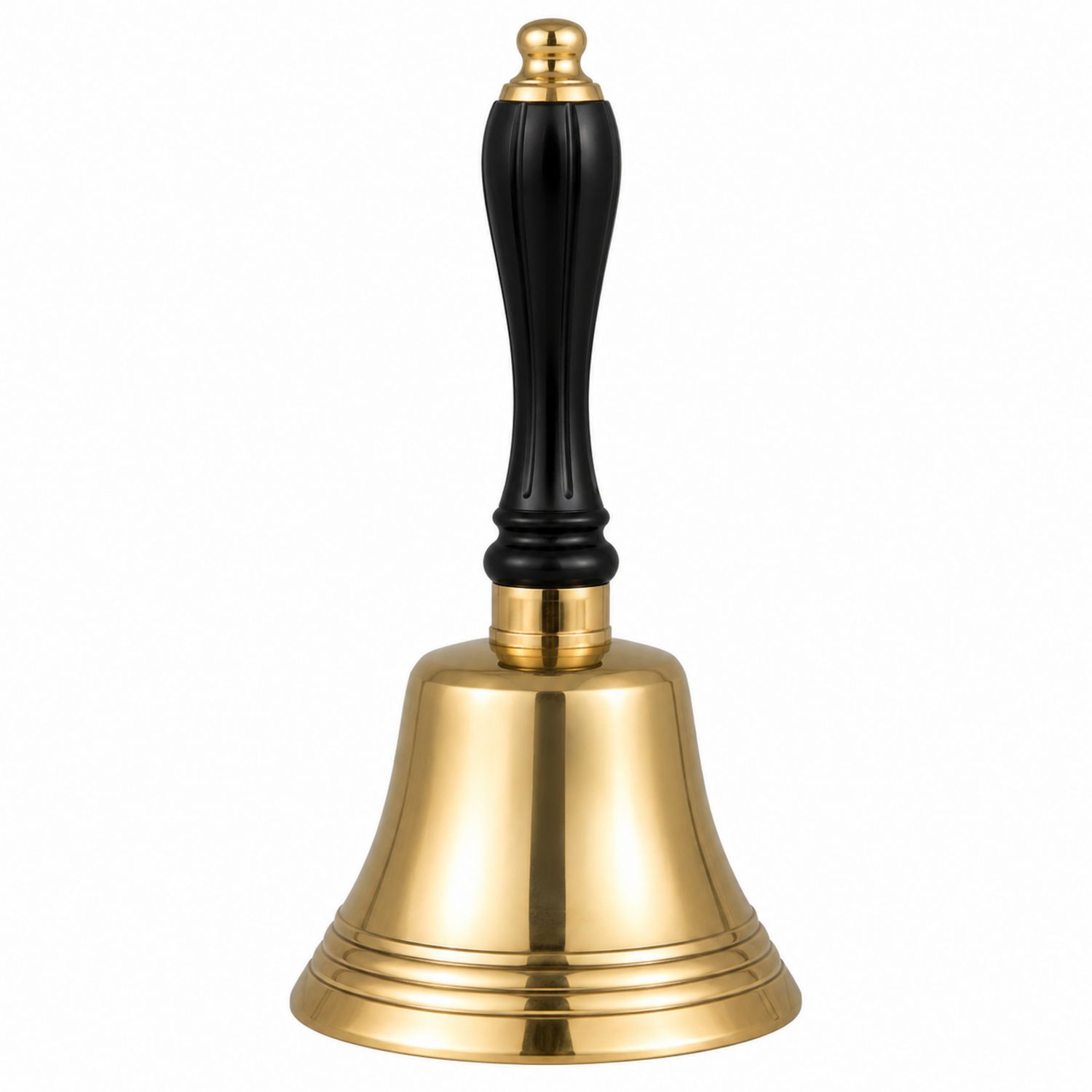 Cloche de table dorée avec poignée noire