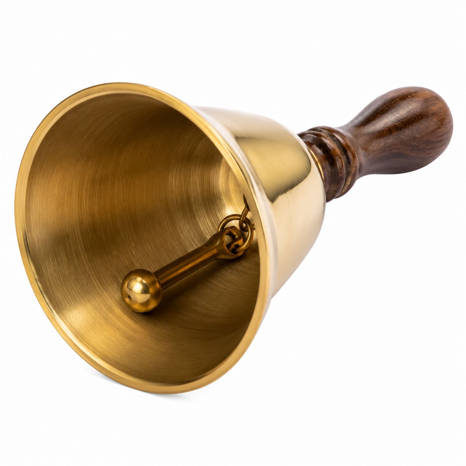Cloche à main dorée avec manche en bois