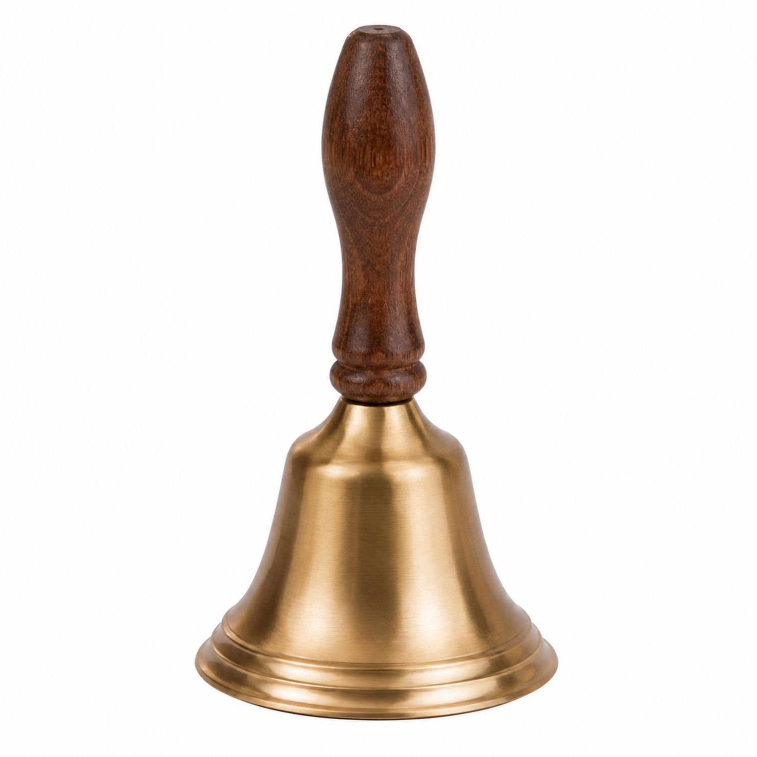 Cloche en laiton doré avec manche en bois brun