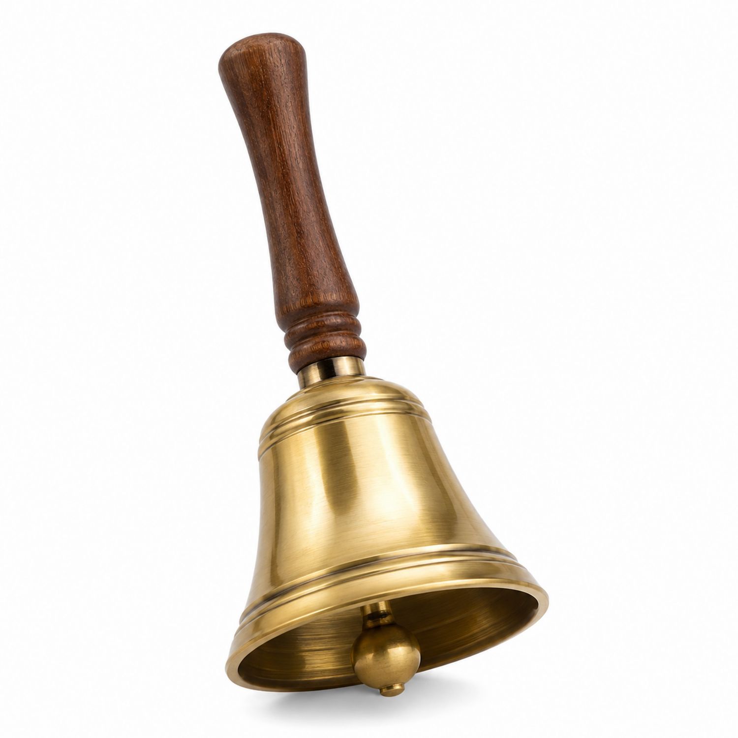 Cloche à main en laiton avec poignée en bois