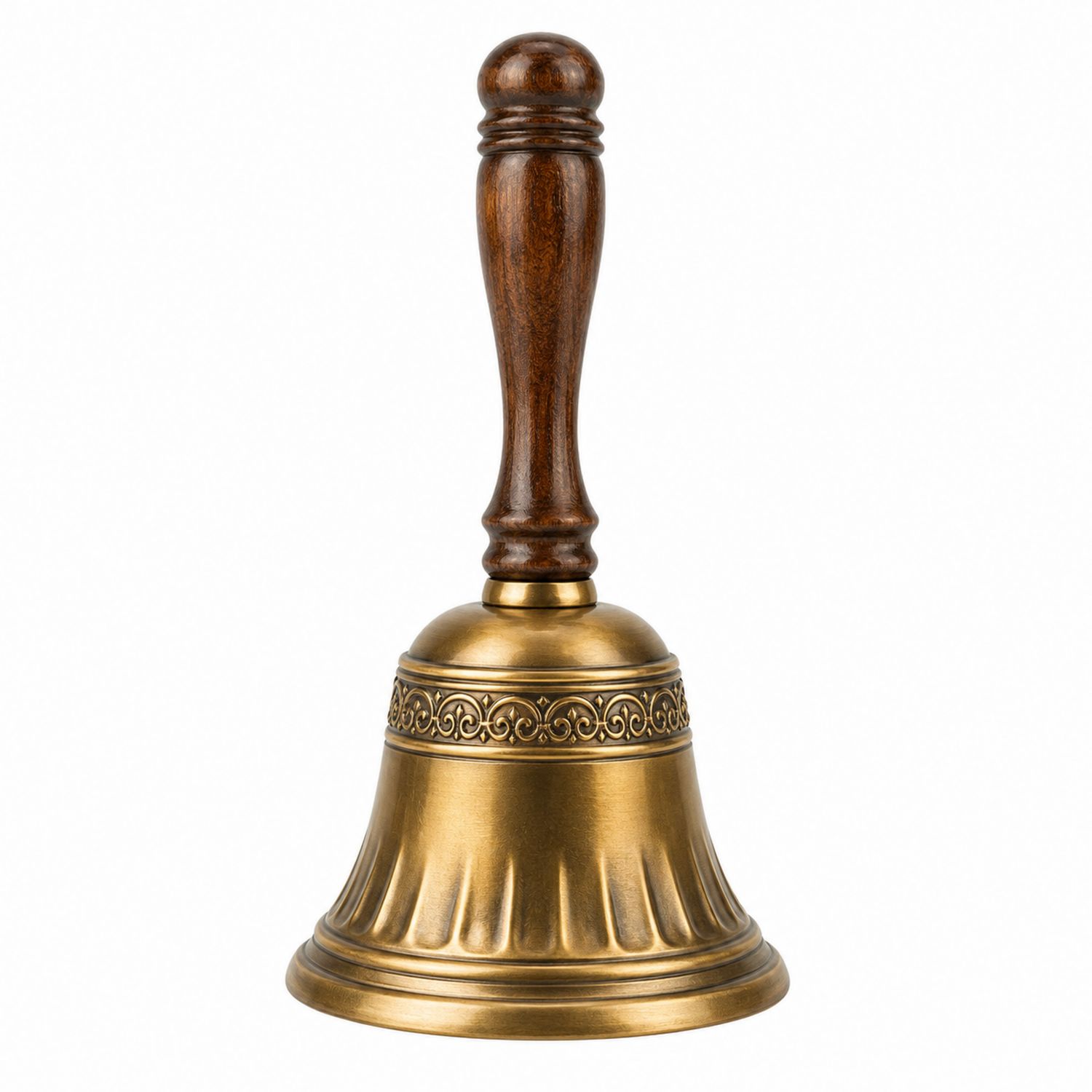 Cloche à Main Vintage en Laiton et Bois