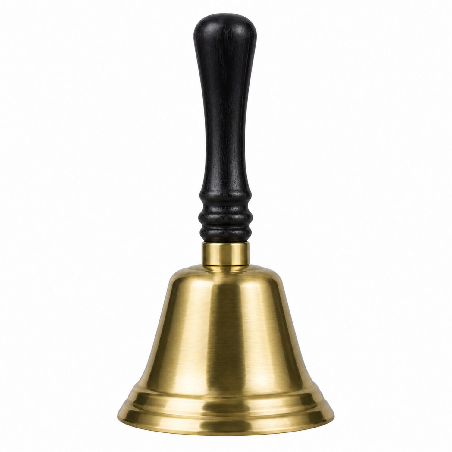 Cloche à main dorée avec poignée en bois noir