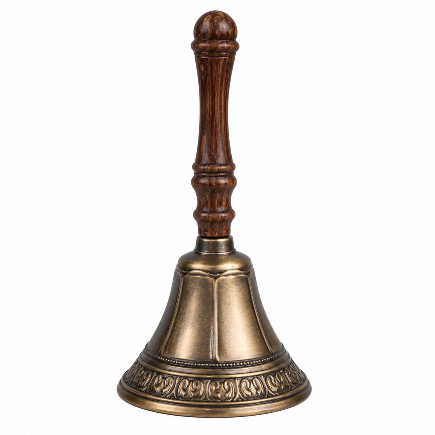 Cloche décorative en laiton avec manche en bois