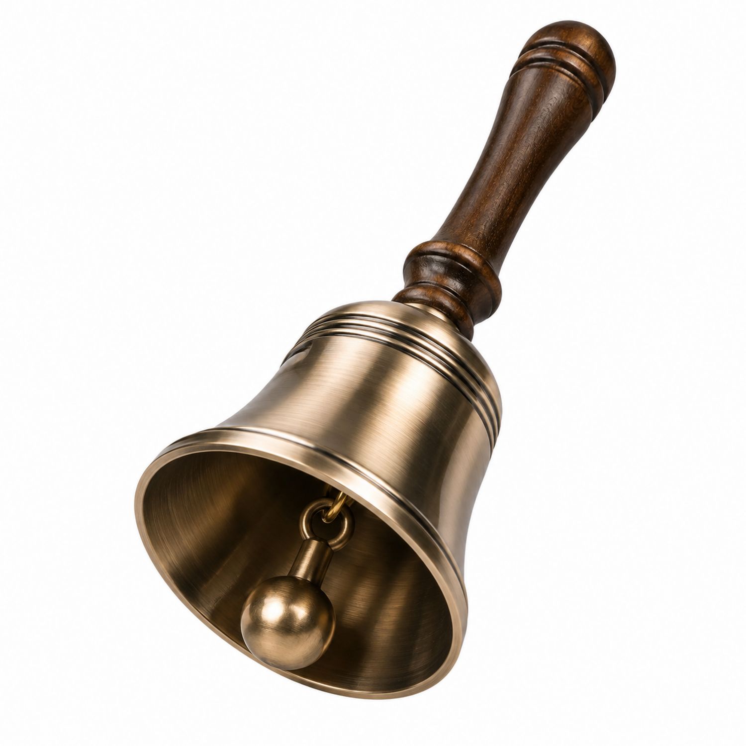 Cloche à main rétro en laiton avec poignée en bois