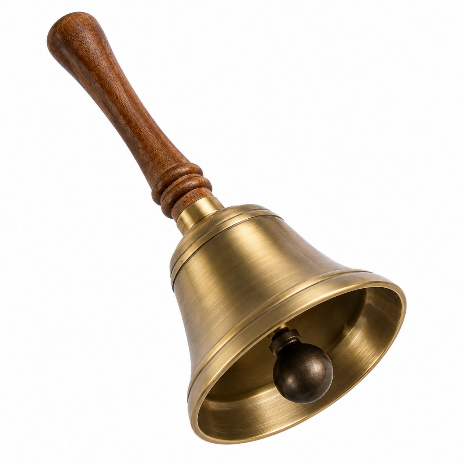 Cloche à main en laiton vintage avec poignée en bois
