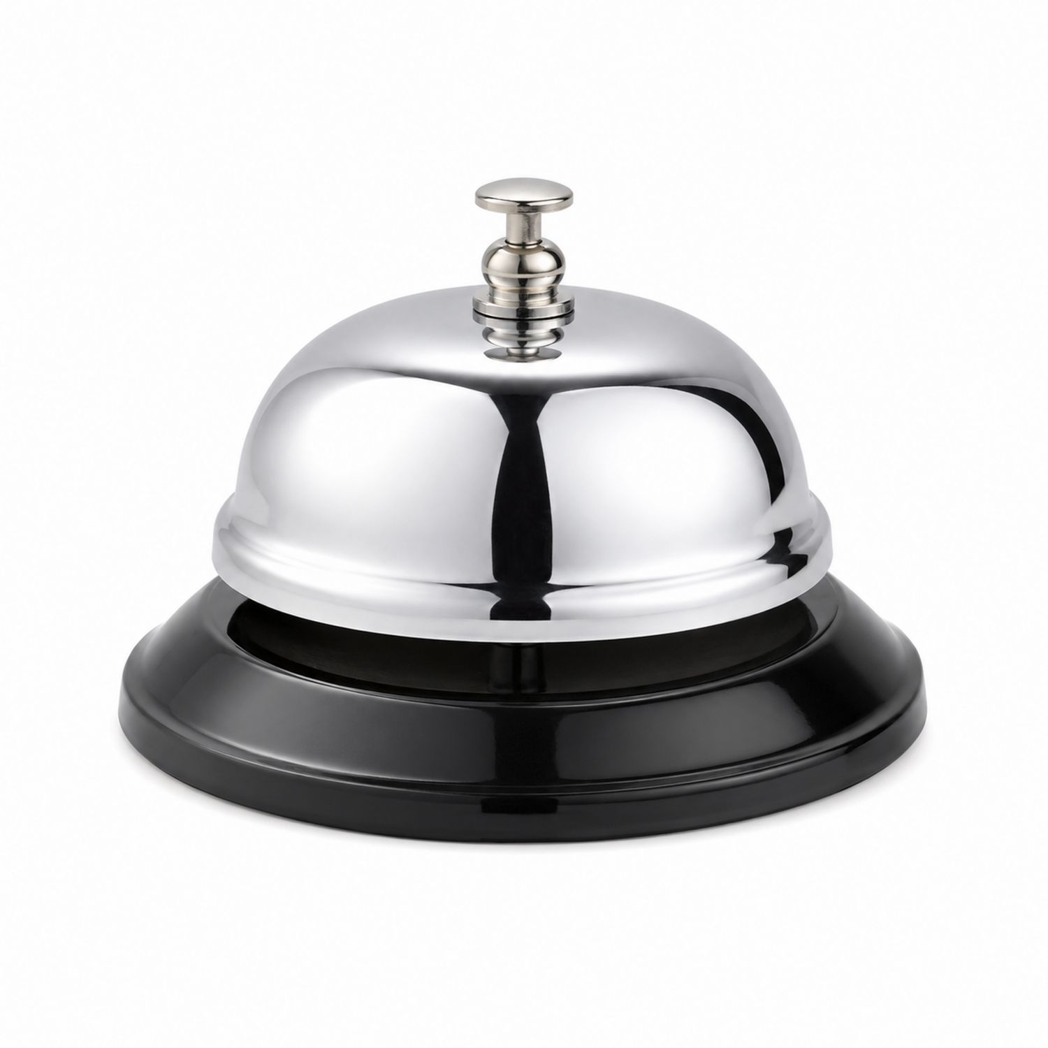 Sonnette de comptoir argentée et noire avec bouton en métal