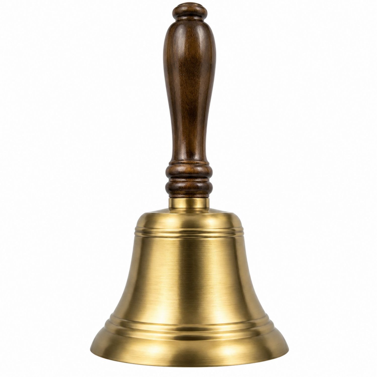 Cloche à main vintage en laiton avec poignée en bois