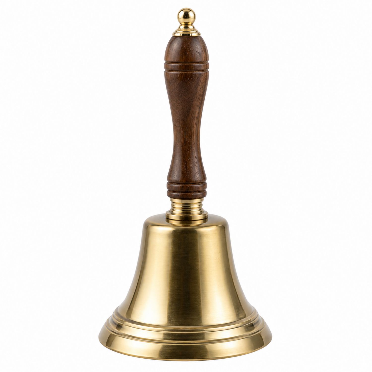 Cloche de table en laiton poli avec poignée en bois