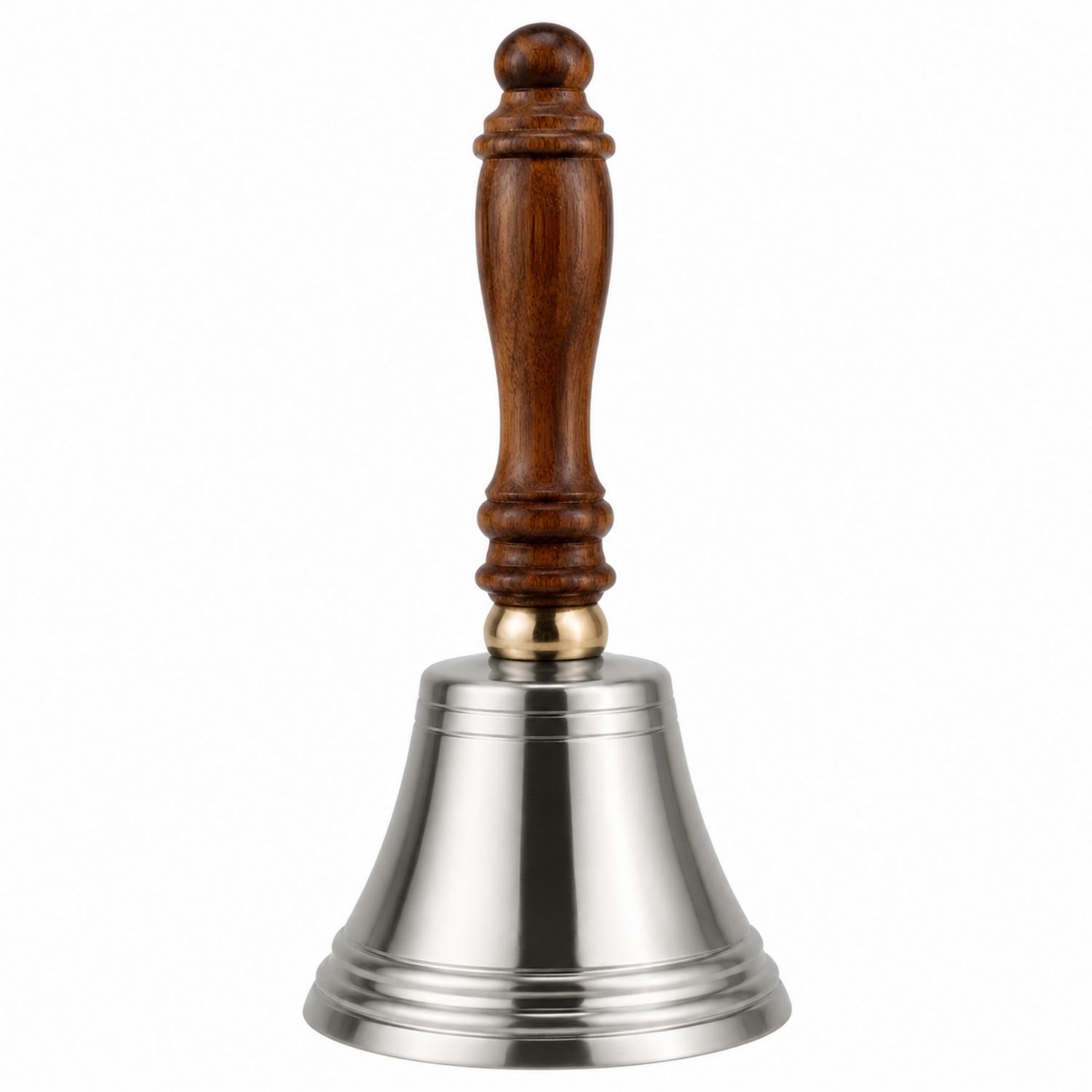 Cloche à main argentée avec poignée en bois