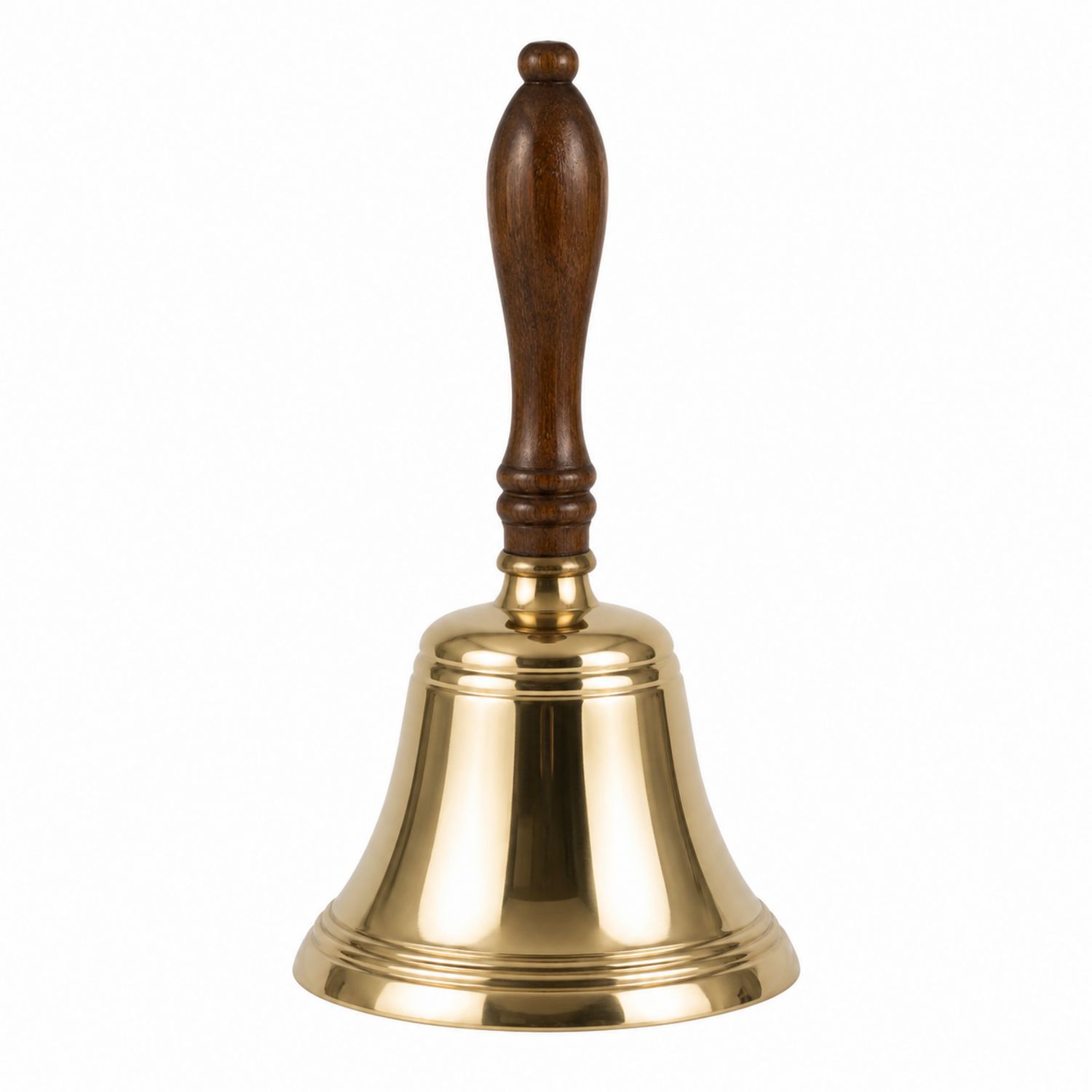 Cloche de table en laiton poli avec manche en bois