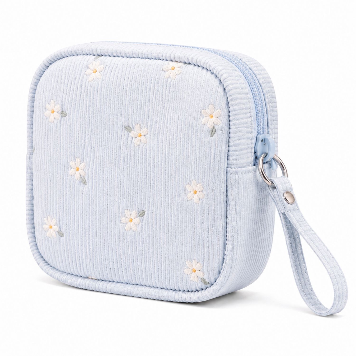Hellblaue Kosmetiktasche mit Blumenstickerei-Velridan