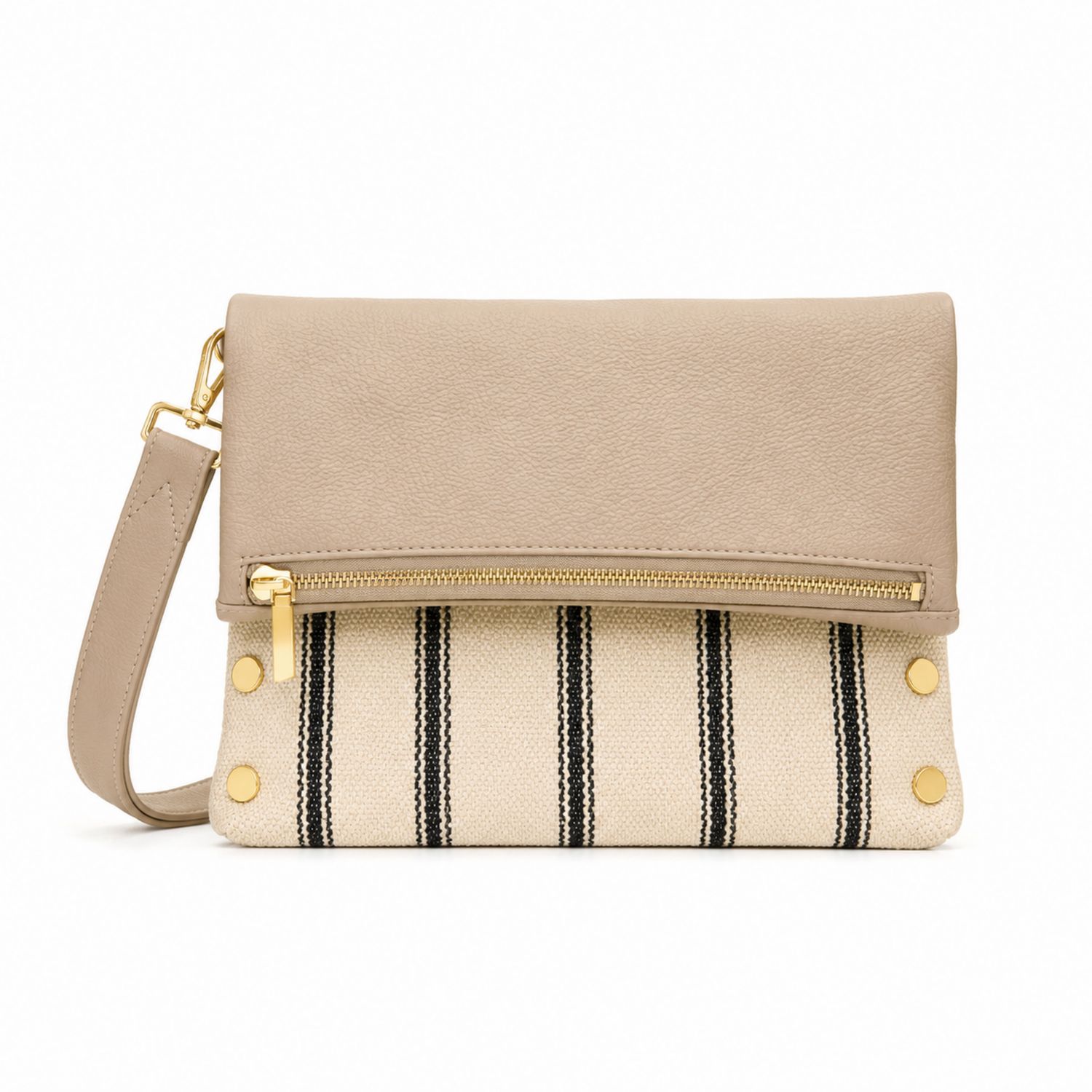 Damen Clutch Tasche Beige mit Schwarz Streifen und Abnehmbarer Schultergurt-Velridan