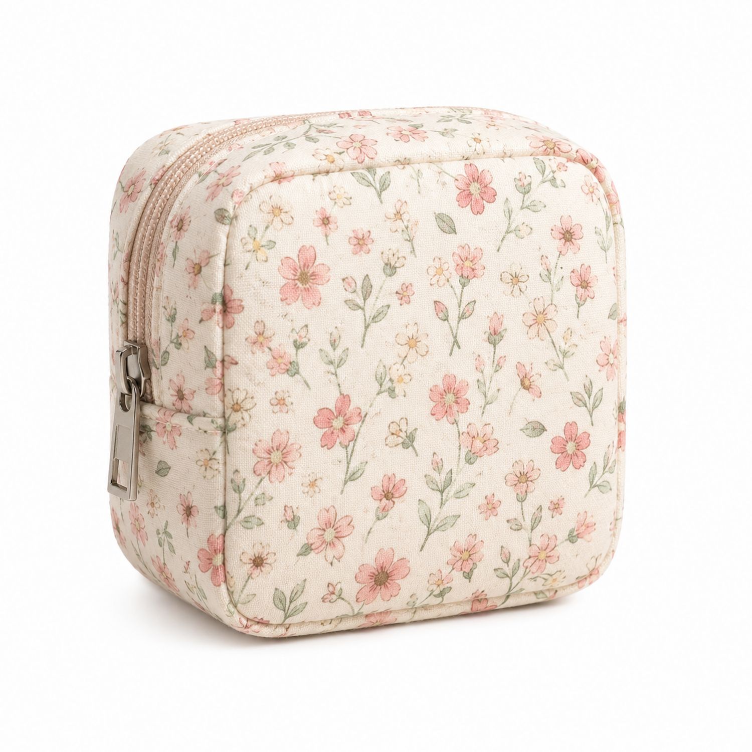 Kleine Kosmetiktasche mit Blumenmuster in Beige/Pink-Velridan