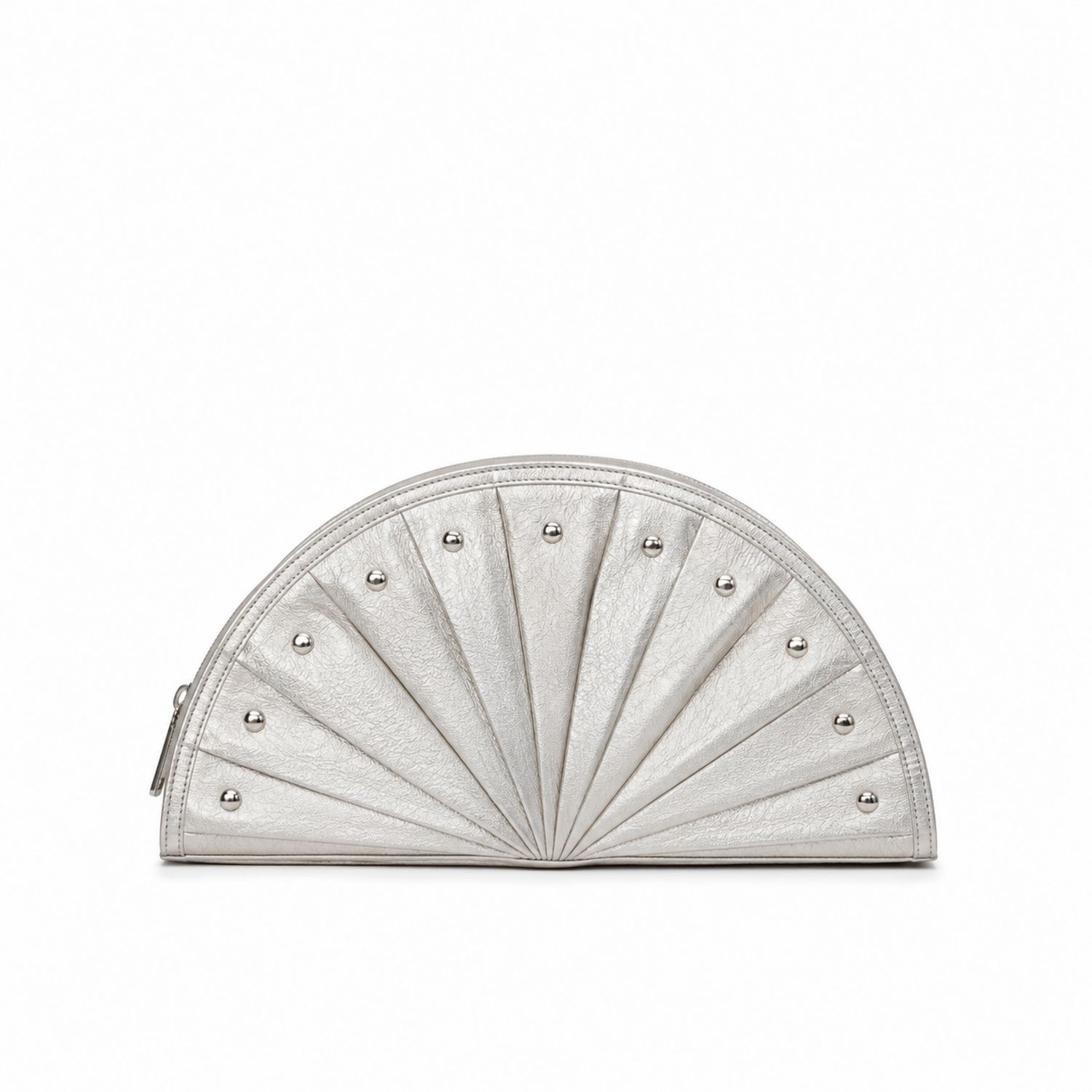 Silberne Halbmond Clutch mit Metallakzenten-Velridan