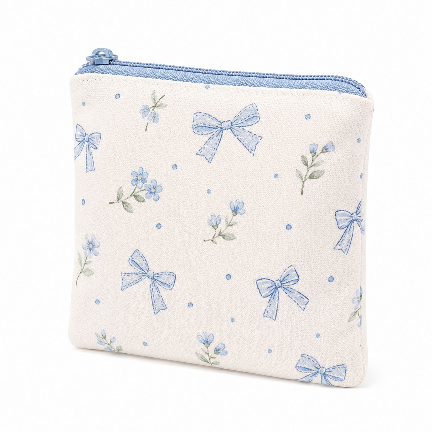 Kosmetiktasche Weiß mit Blauem Blumen- und Schleifenmuster-Velridan