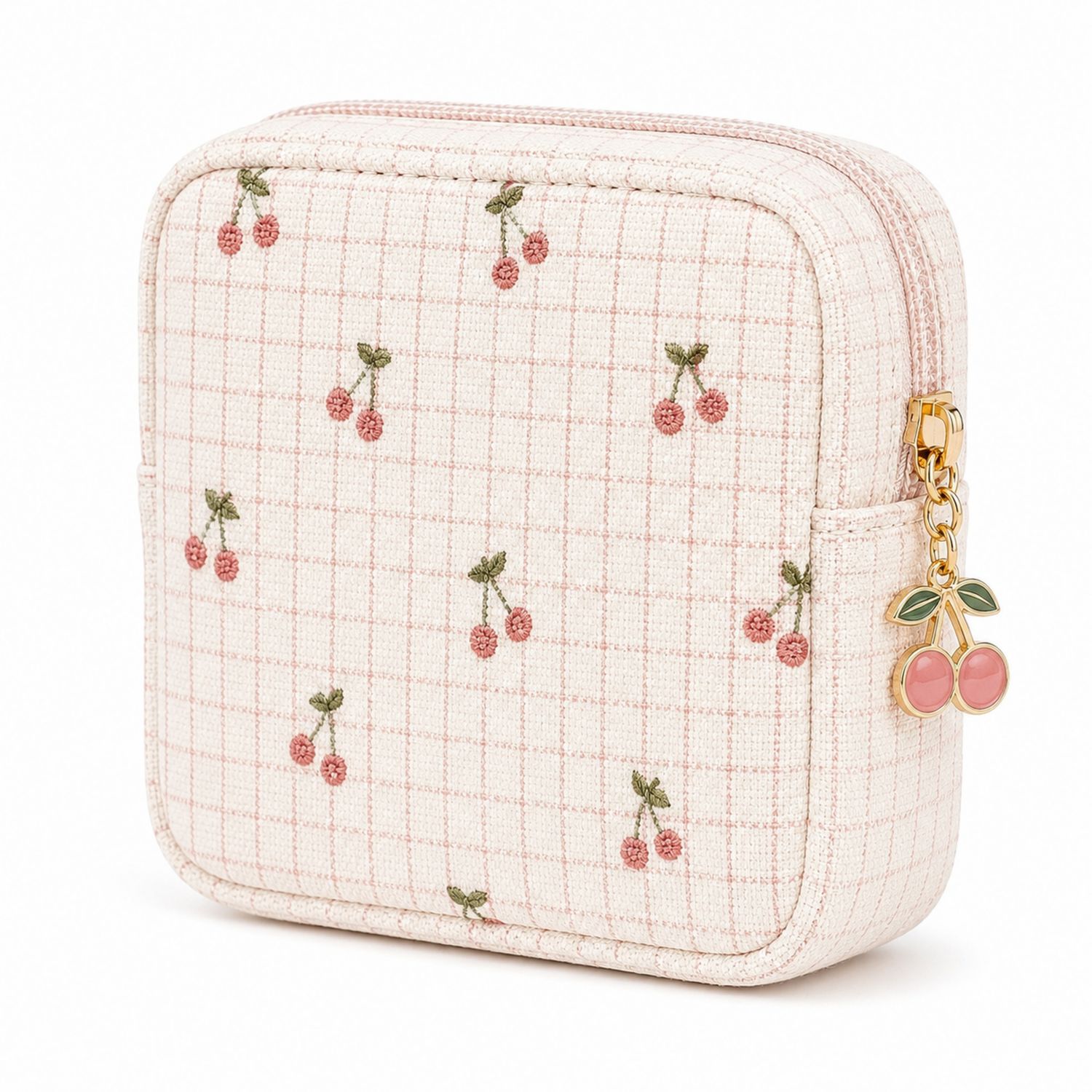 Kompakte beige Tasche mit Kirschmuster-Velridan