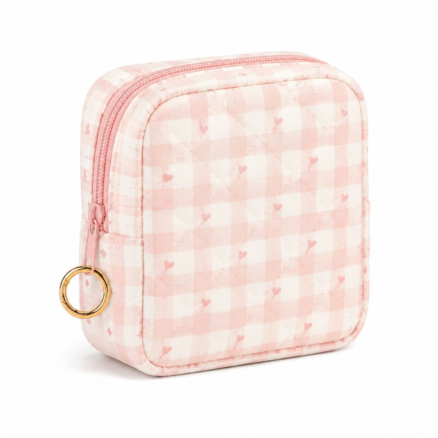 Kosmetiktasche Quadratisch Rosa Weiß Herz-Karo-Muster-Velridan