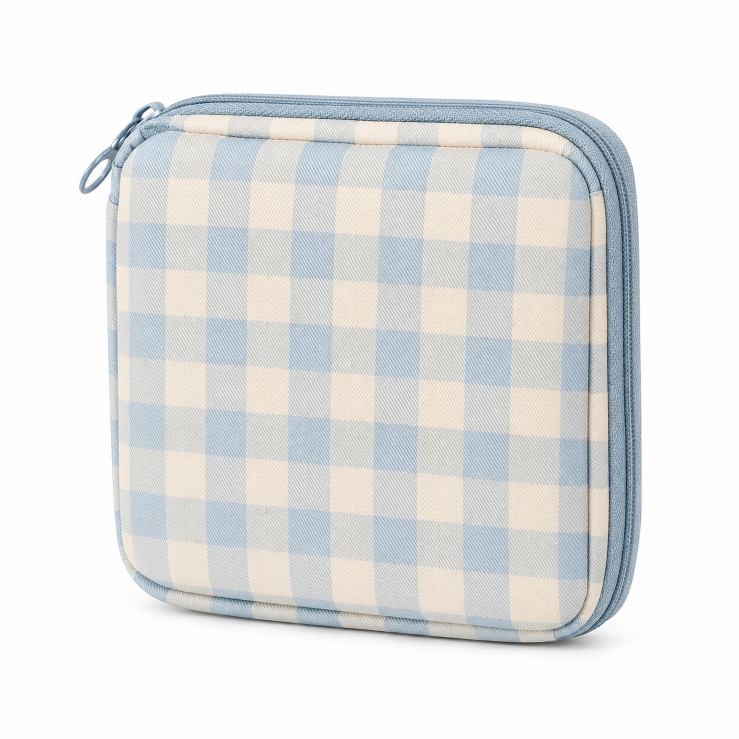 Reisepasshülle mit Reißverschluss Kariert Blau/Beige-Velridan