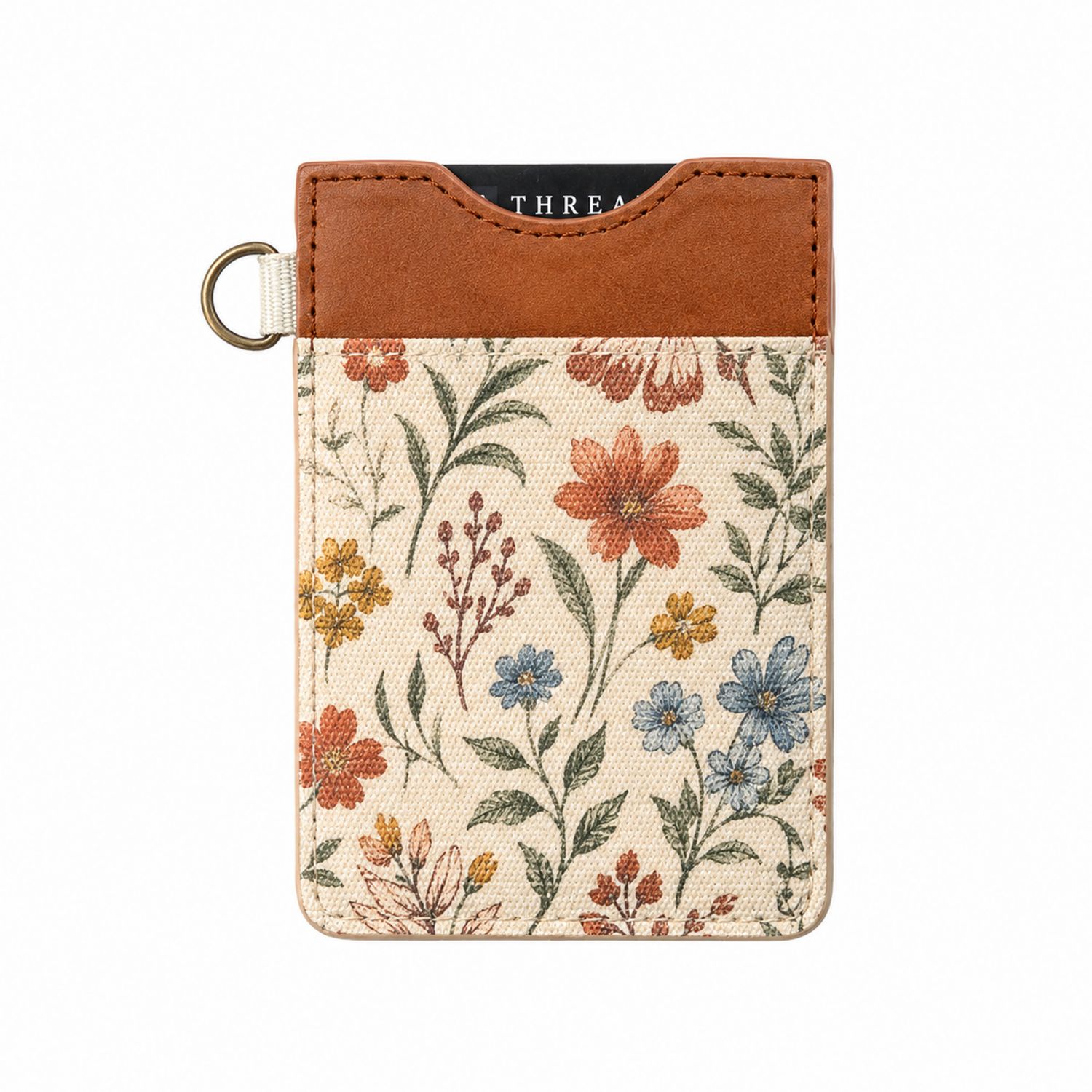 Handyhülle mit Blumenmuster und Lederakzent, Beige/Braun-Velridan