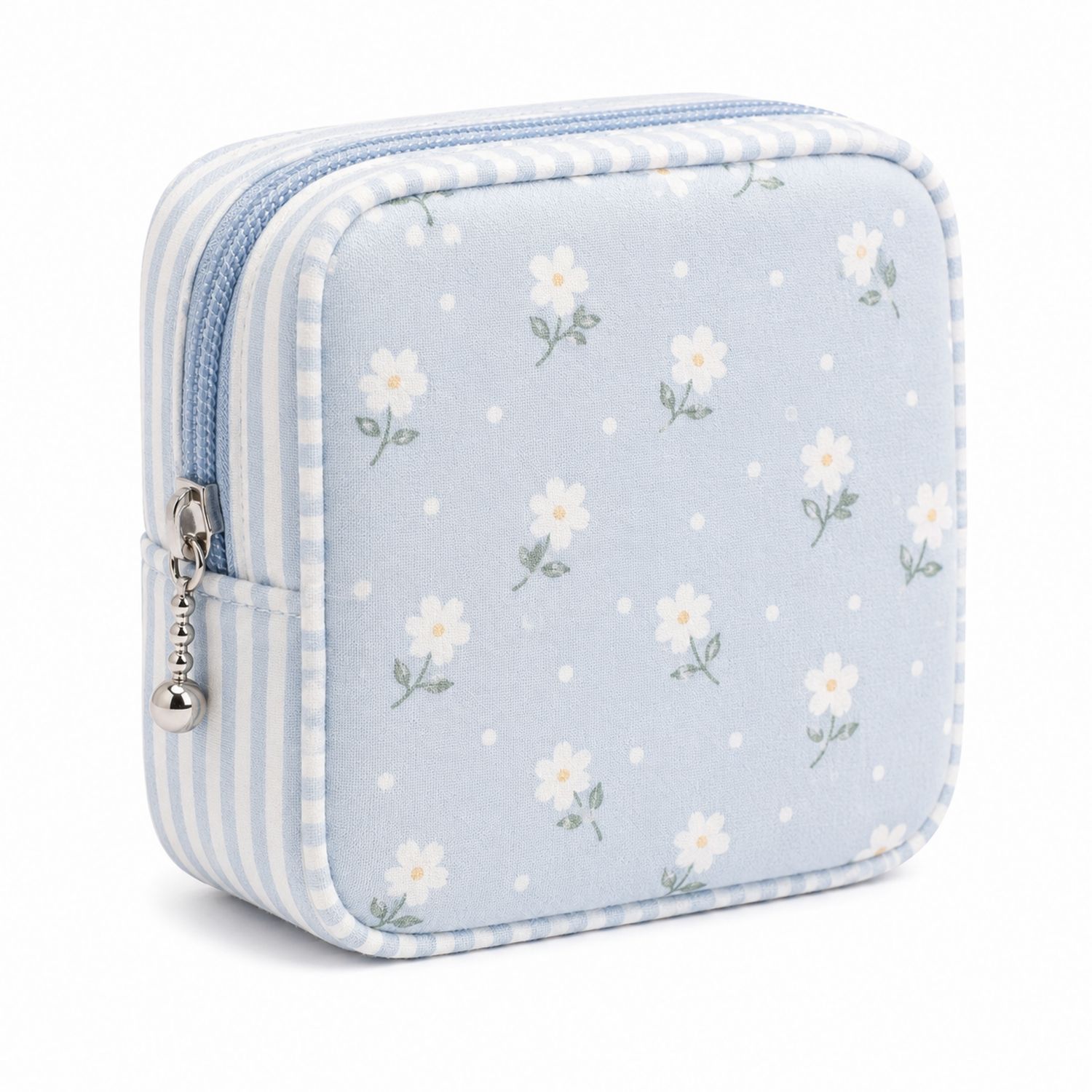 Kompakte Kosmetiktasche mit Blumenmuster Hellblau Weiß-Velridan