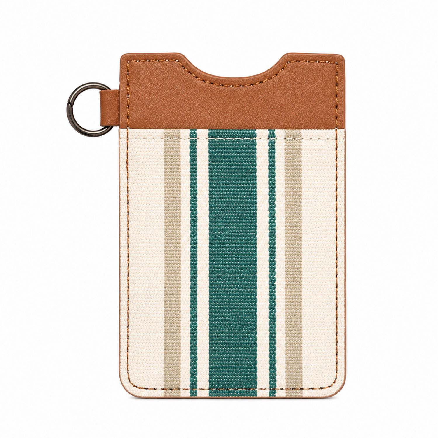 Gestreifte Kartenhülle mit Schlüsselring, Braun/Beige/Grün-Velridan