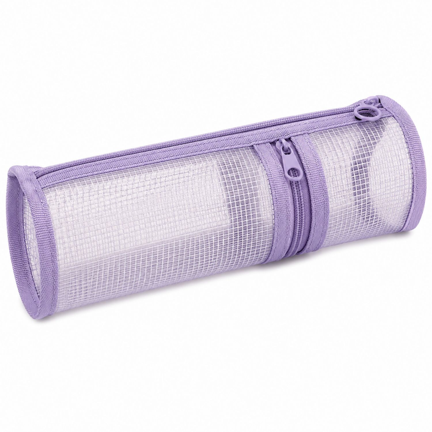 Zylindrische Mesh-Stifttasche Transparent Lila