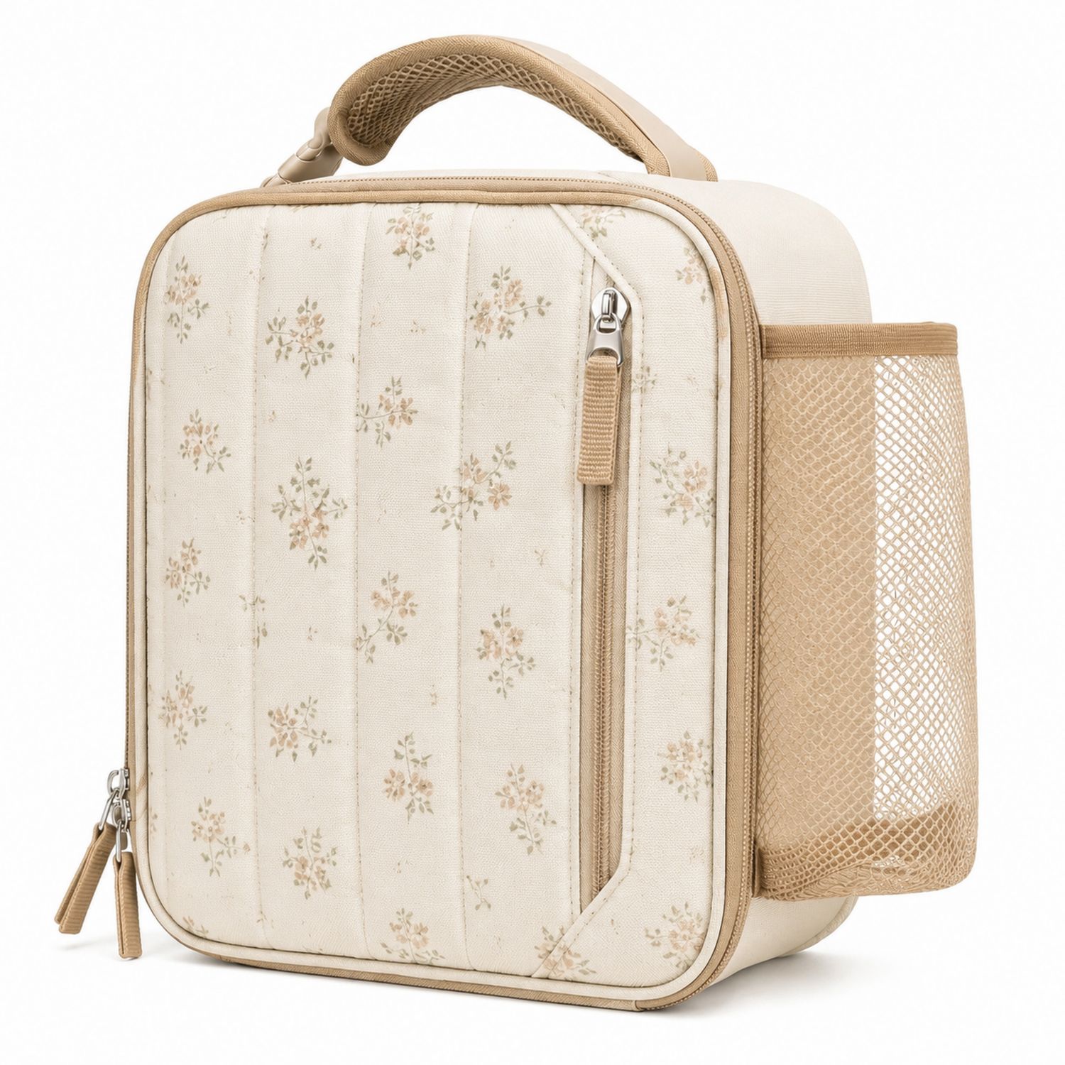 Stilvolle Lunchbox Tasche mit Blumenmuster in Beige, 5L Kapazität