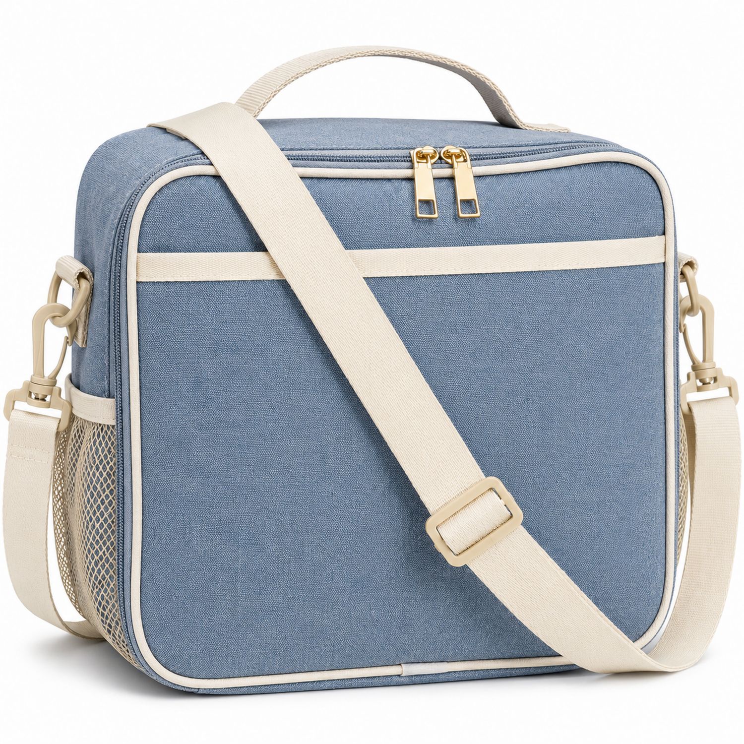 Blaue Lunch Tasche mit Verstellbarem Schultergurt und Tragegriff