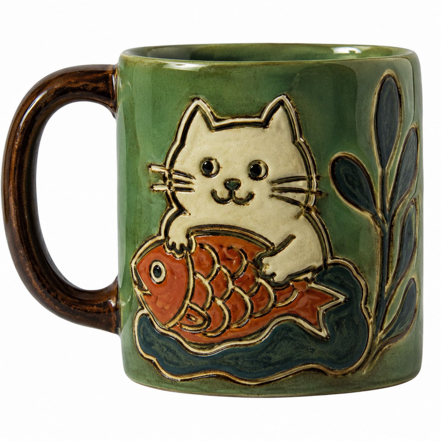 Mug en Céramique Motif Chat et Poisson Vert