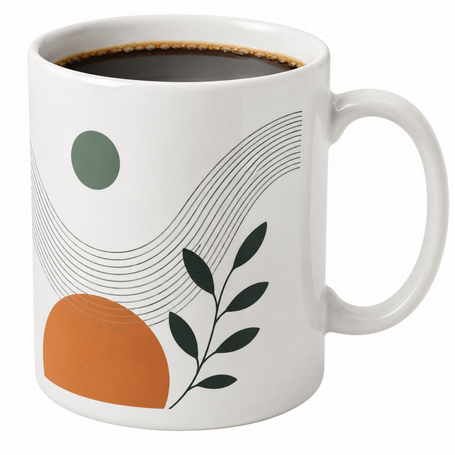 Tasse en céramique avec design abstrait 350ml - Blanc/Vert/Orange