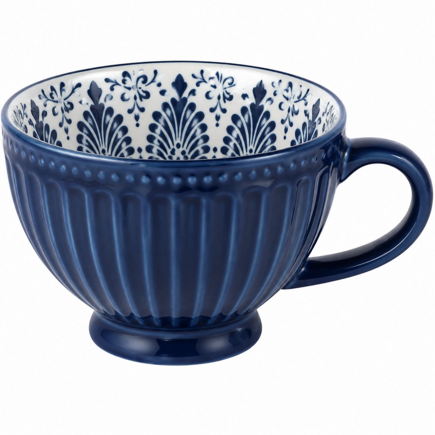 Grande Tasse en Céramique Bleue avec Motif Floral Intérieur