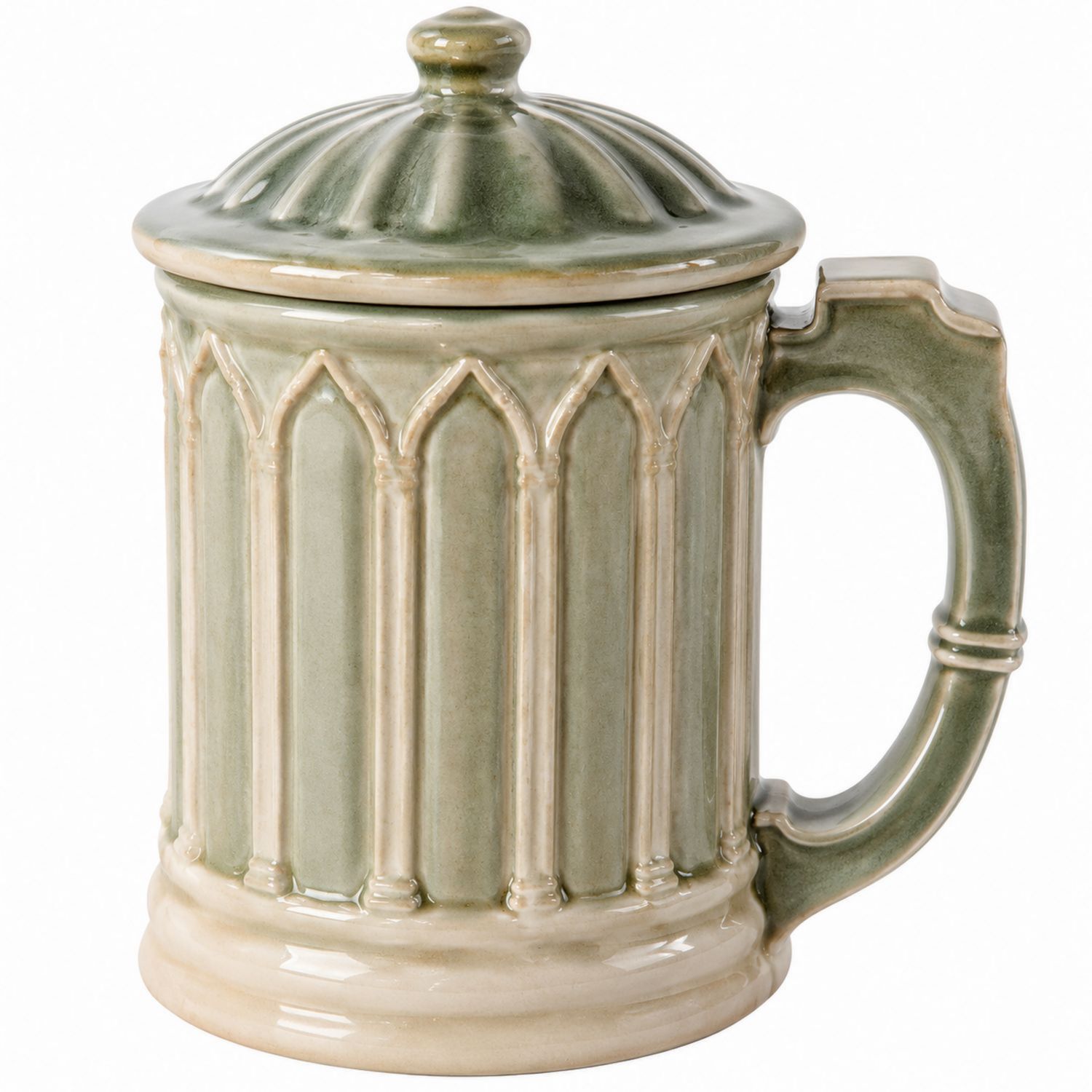 Grande tasse verte avec couvercle style gothique