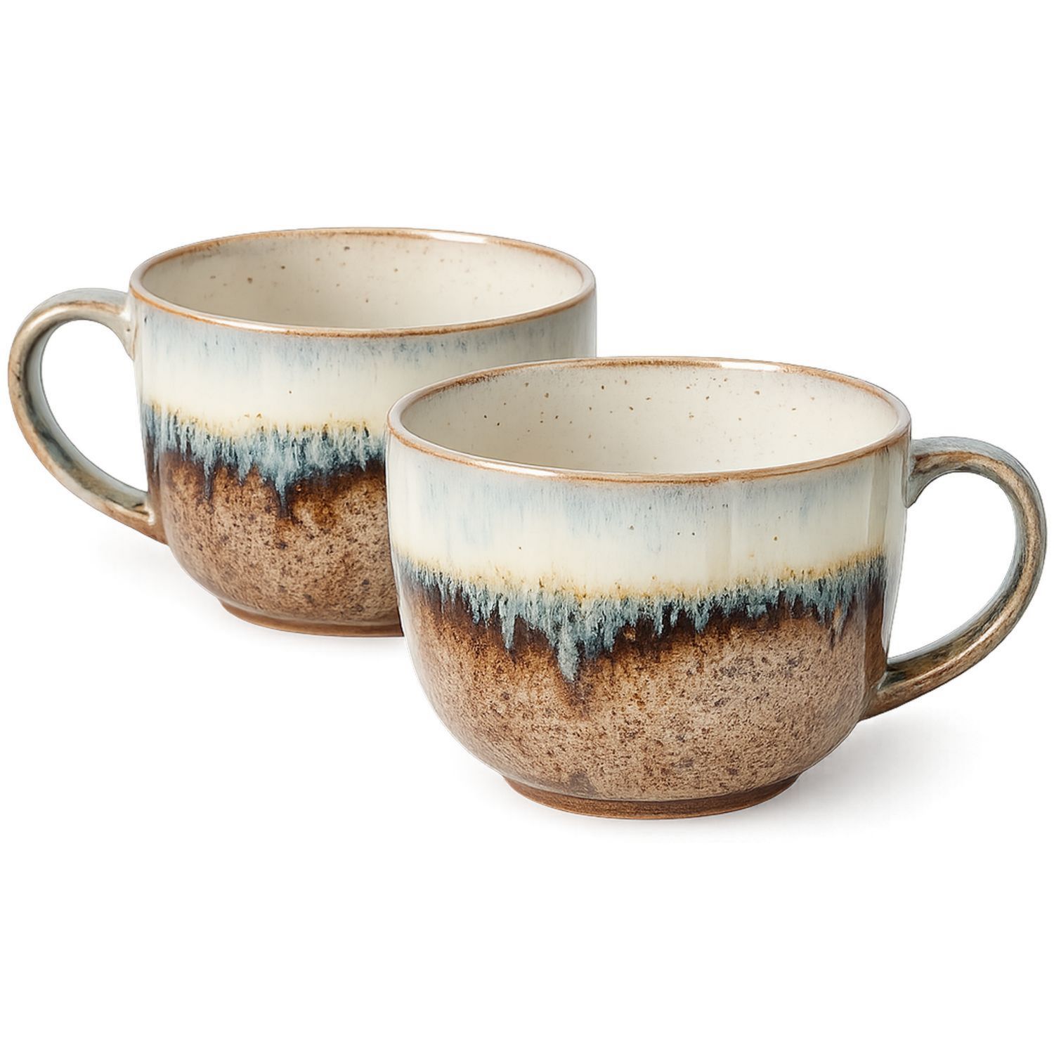 Tasses rustiques en céramique 300 ml Marron/Blanc/Bleu