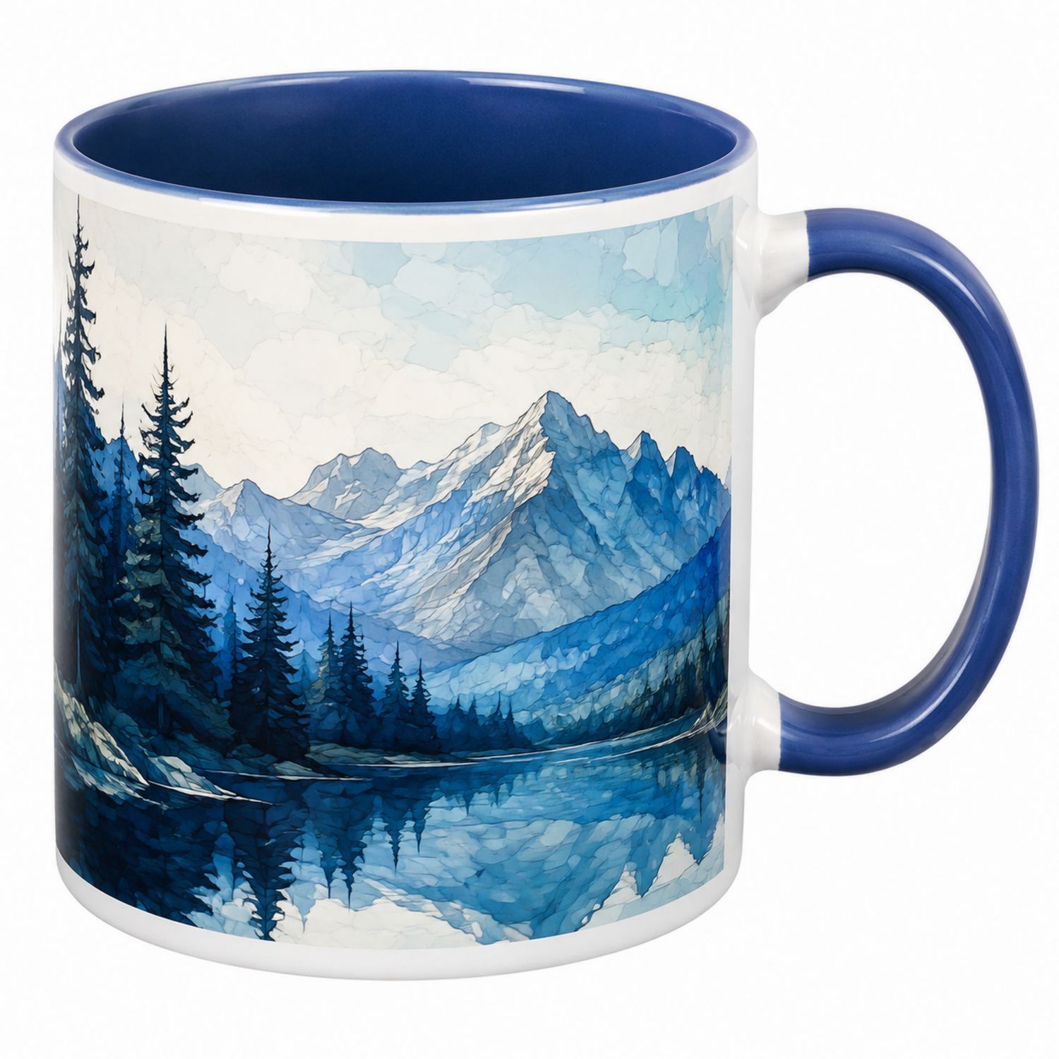 Grande tasse en céramique paysage de montagne bleu