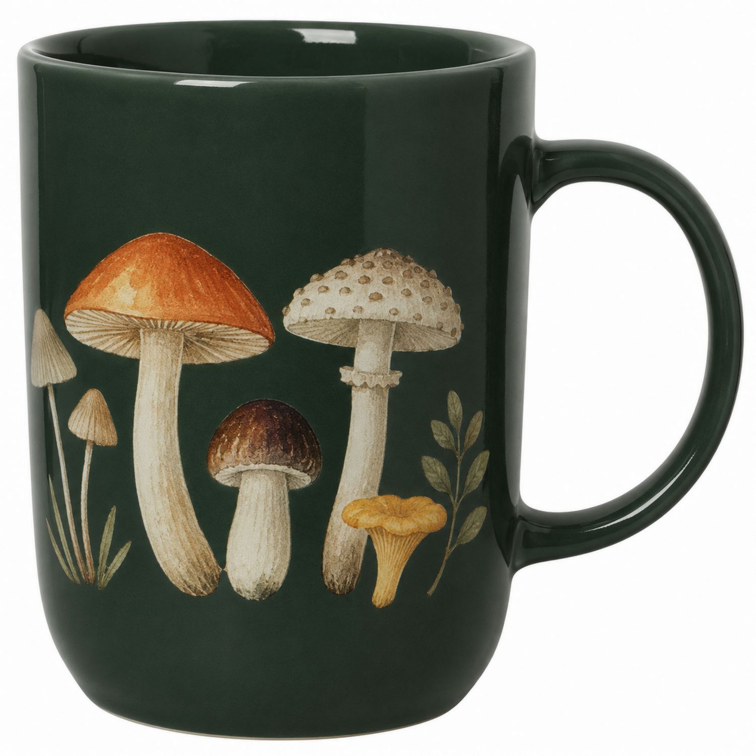 Tasse en Céramique Motif Champignons Vert Foncé - 350 ml