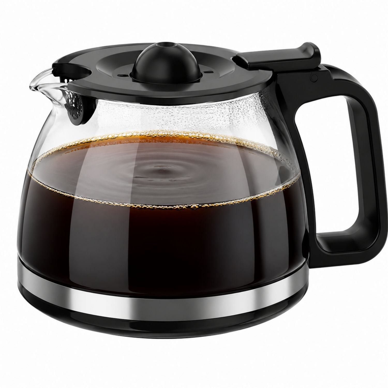 Carafe à café en verre 1L avec couvercle noir et bec anti-goutte