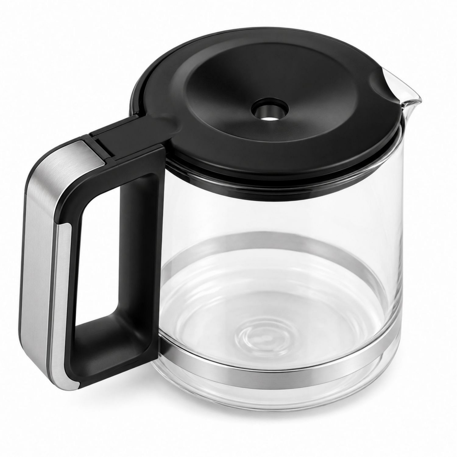 Carafe à café en verre avec couvercle noir et poignée en acier inoxydable, 1000ml