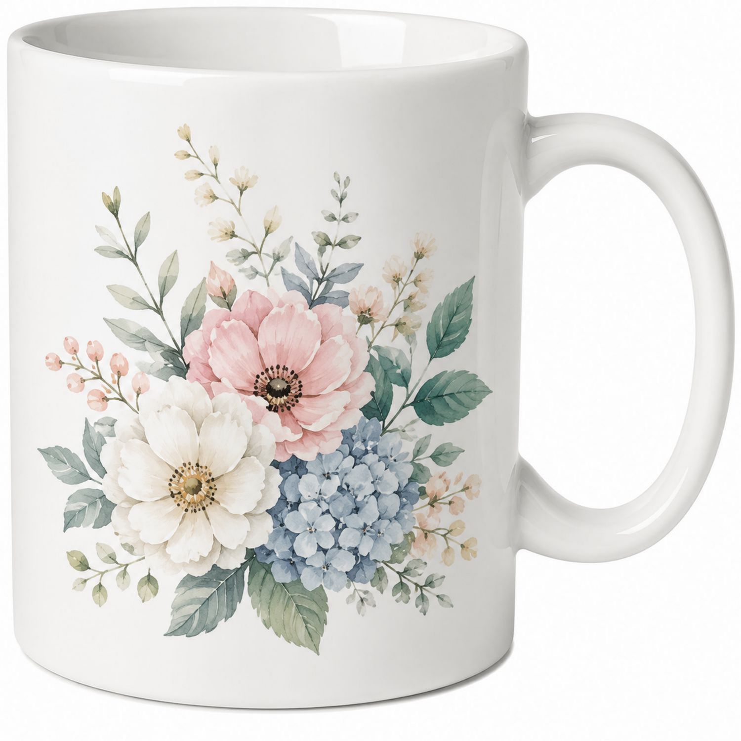 Tasse en céramique blanche avec motifs floraux