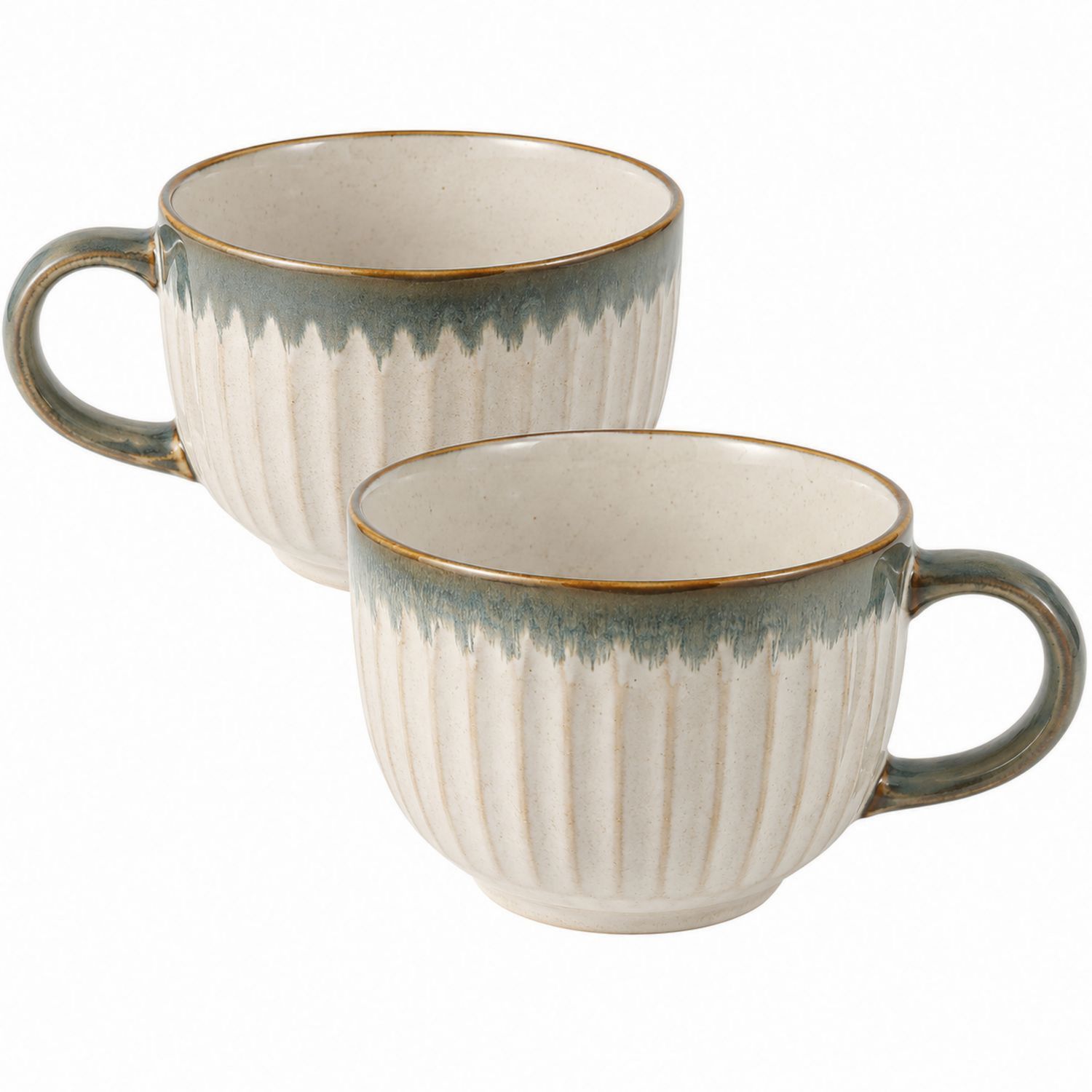 Ensemble de 2 tasses en céramique beige et vert 250 ml
