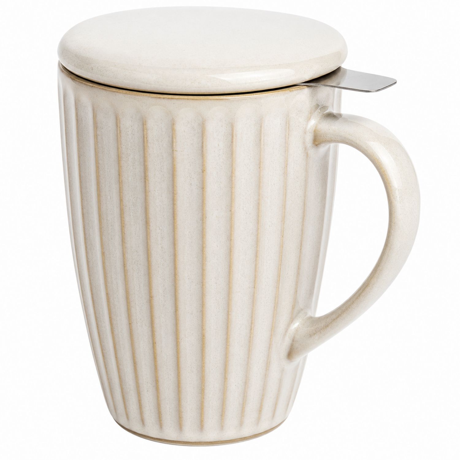 Mug en céramique beige avec couvercle et infuseur